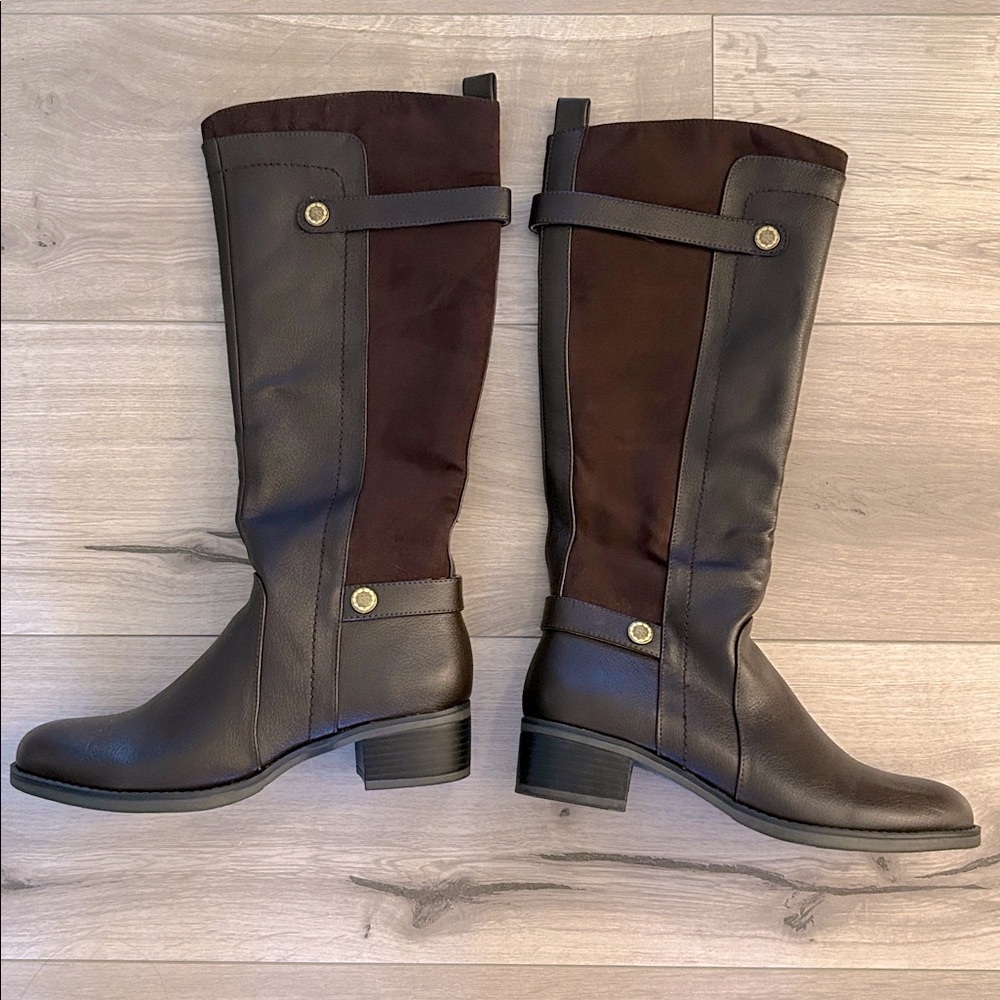 Women's Franco Sarto Tall Two-Tone Brown Riding Boots - Picture 8 of 12